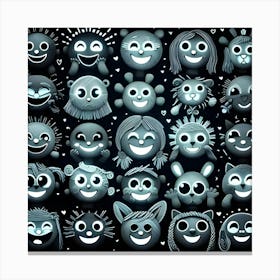 Happy Portraits In Monochrome, Made Out Of Yarn, Graphic, Bioluminescent 3 Canvas Print