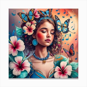 Hawaiian Girl With Butterflies Canvas Print