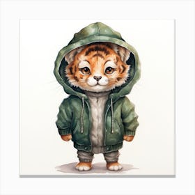 Watercolour Cartoon Tiger In A Hoodie 1 Canvas Print