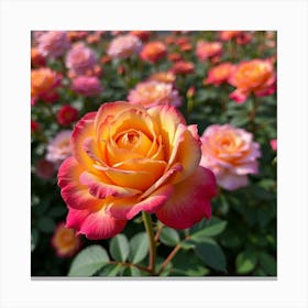 A Vibrant Rose Garden In Full Bloom, Showcasing Various Colors Of Roses 3 Canvas Print