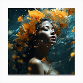 Underwater Girl With Flowers Canvas Print