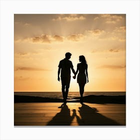 Couple Holding Hands At Sunset Canvas Print