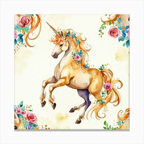 Unicorns And Flowers Canvas Print