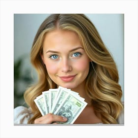 Beautiful Woman Holding Money 7 Canvas Print