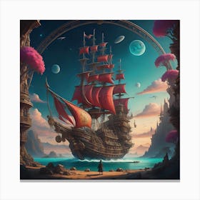 Steampunk Pirate Ship Port Canvas Print
