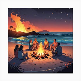 Groove In Der Nacht Serene Beach Easter Fire Gathering Beach Bonfire Clipart Surrounded By Driftwood Logs (1) Canvas Print