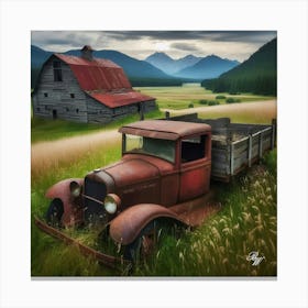 Antique Truck In The Grass Copy Canvas Print