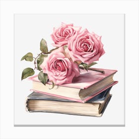 Roses On Books Canvas Print