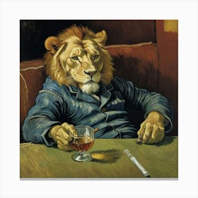 Tiger in Fedora Hats and Other Oddities Lion At The Bar Canvas Print