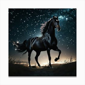 Black Horse In Starry Night Canvas Print