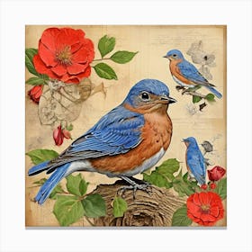 Bird Painting Collage Eastern Bluebird 1 Art Print 2 Canvas Print