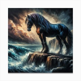 Black Horse On The Rocks 1 Canvas Print