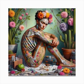 Inspired by Frida Kahlo:Blooming Through Broken Bones Canvas Print