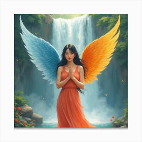 Asian Angel In Front Of Waterfall Toile