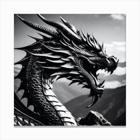 Black And White Dragon 2 Canvas Print