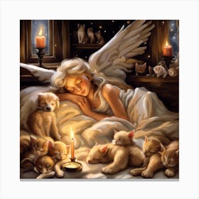 Angel With Kittens Canvas Print