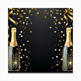 Champagne Bottles On Black Background Canvas Print