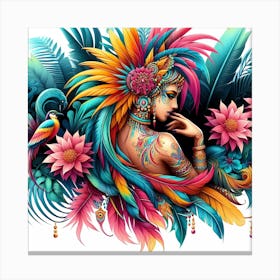 Mexican Girl With Feathers Canvas Print