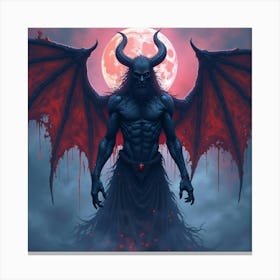 Demon In A Vibrant Watercolor Abyss, Dark And Mystical 1 Canvas Print