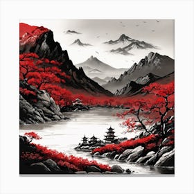 Chinese Landscape Mountains Ink Painting (58) Canvas Print