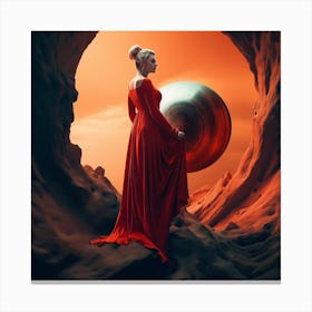 Woman In Red Dress In A Cave Canvas Print