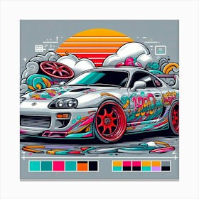 Toyota Supra Vehicle Colorful Comic Graffiti Style Canvas Print