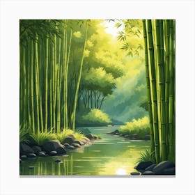 A Stream In A Bamboo Forest At Sun Rise Square Composition 124 Canvas Print