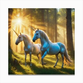 Unicorns In The Forest Canvas Print