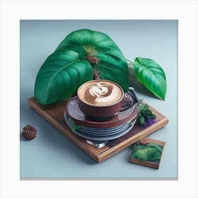Coffee Cup With Leaves Canvas Print