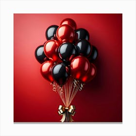 Black And Red Balloons On Red Background Canvas Print