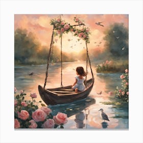 Little Girl In A Boat Canvas Print
