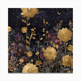 Golden Flowers At Night Canvas Print