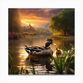 Ducks In The Pond Canvas Print