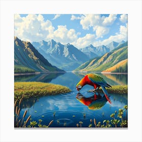 Parrot Drinking Water Canvas Print