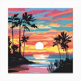 Abstract Water Color Sunset With Trees Canvas Print