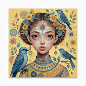 Blue Bird Girl Canvas Print