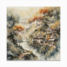 Watercolor Of A Village Canvas Print