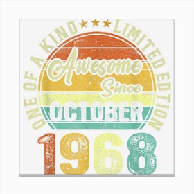 Awesome Since October 1968 54 Yrs Old 54th Birthday Retro Canvas Print