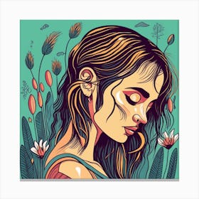 Girl With Flowers Canvas Print