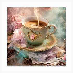Coffee Cup With Flowers Canvas Print