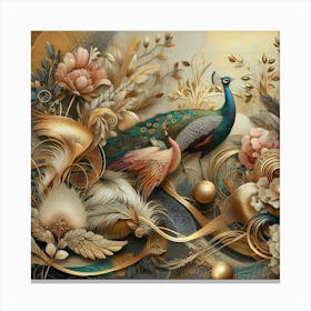 Peacocks And Flowers 5 Canvas Print