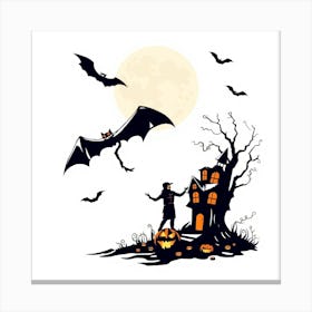 Halloween House With Bats Canvas Print