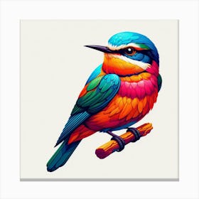 Bird Is The Word 4/4 (bright colourful bird on perch plain white background rainbow cut feathered friend tweet songbird cute wall decoration) Canvas Print