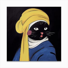 The Cat With The Pearl Earring, Cat Art  Johannes Vermeer Canvas Print