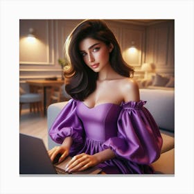 Asian Woman In Purple Dress 1 Canvas Print