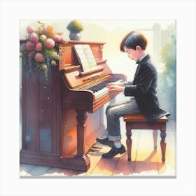 A boy playing a piano 2 Canvas Print