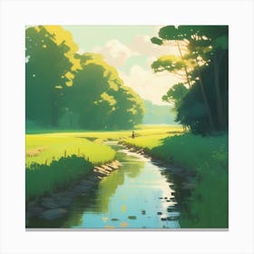 Peaceful Countryside River Acrylic Painting Trending On Pixiv Fanbox Palette Knife And Brush Stro (5) Canvas Print