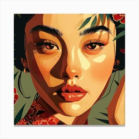 Asian Girl With Flowers 1 Canvas Print