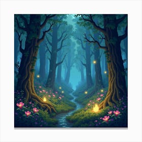 A Magical Forest With Luminescent Plants And Mystical Creatures 1 Canvas Print