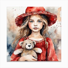 Boho art baby girl with her toy Canvas Print